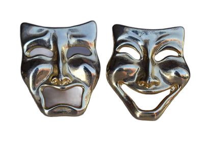 Gold Tone Non-Pierced Comedy and Tragedy Mask Earrings