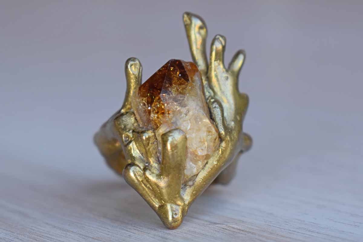 Handmade Brass and Crystal Ring