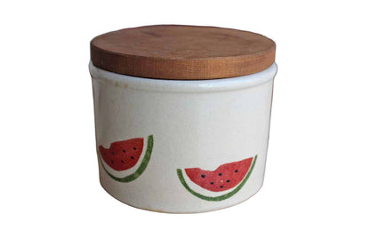 Robinson Ransbottom (Ohio, USA) Stoneware Storage Crocks with Primitive Watermelon Design and Wood Lids, Set of 3 Sizes