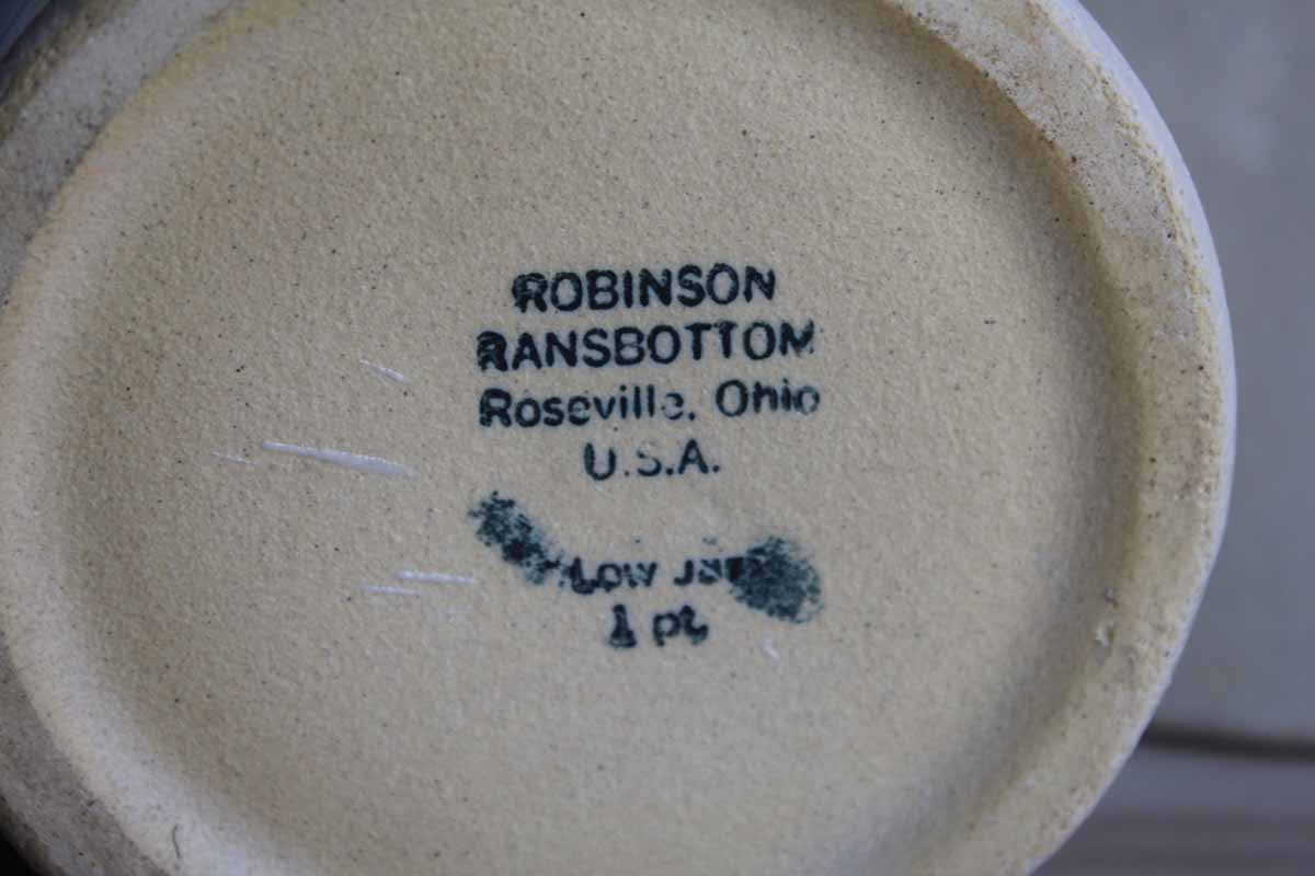 Robinson Ransbottom (Ohio, USA) Stoneware Storage Crocks with Primitive Watermelon Design and Wood Lids, Set of 3 Sizes