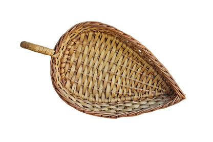 Hand Woven Leaf Shaped Shallow Basket with Small Loop Handle