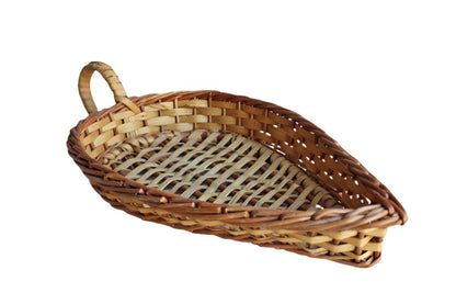 Hand Woven Leaf Shaped Shallow Basket with Small Loop Handle