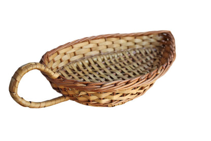 Hand Woven Leaf Shaped Shallow Basket with Small Loop Handle