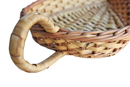 Hand Woven Leaf Shaped Shallow Basket with Small Loop Handle