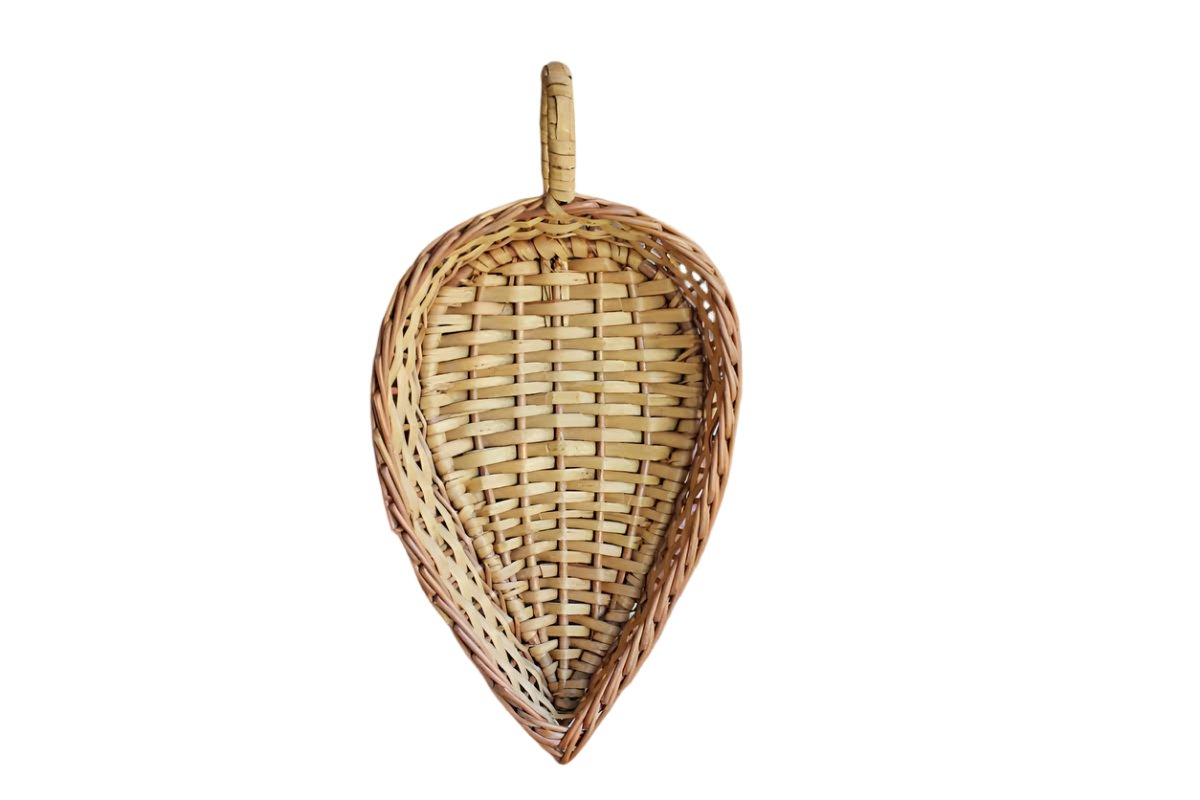 Hand Woven Leaf Shaped Shallow Basket with Small Loop Handle