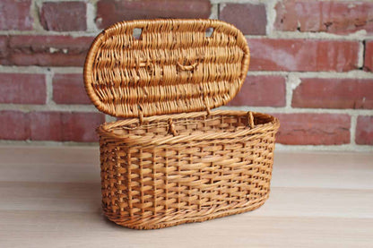 Small Oval Handled Basket with Hinged Lid