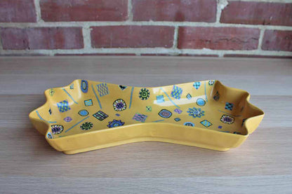 Bow Tie-Shaped Ceramic Dish with Colorful Millefiori-Style Shapes and Designs