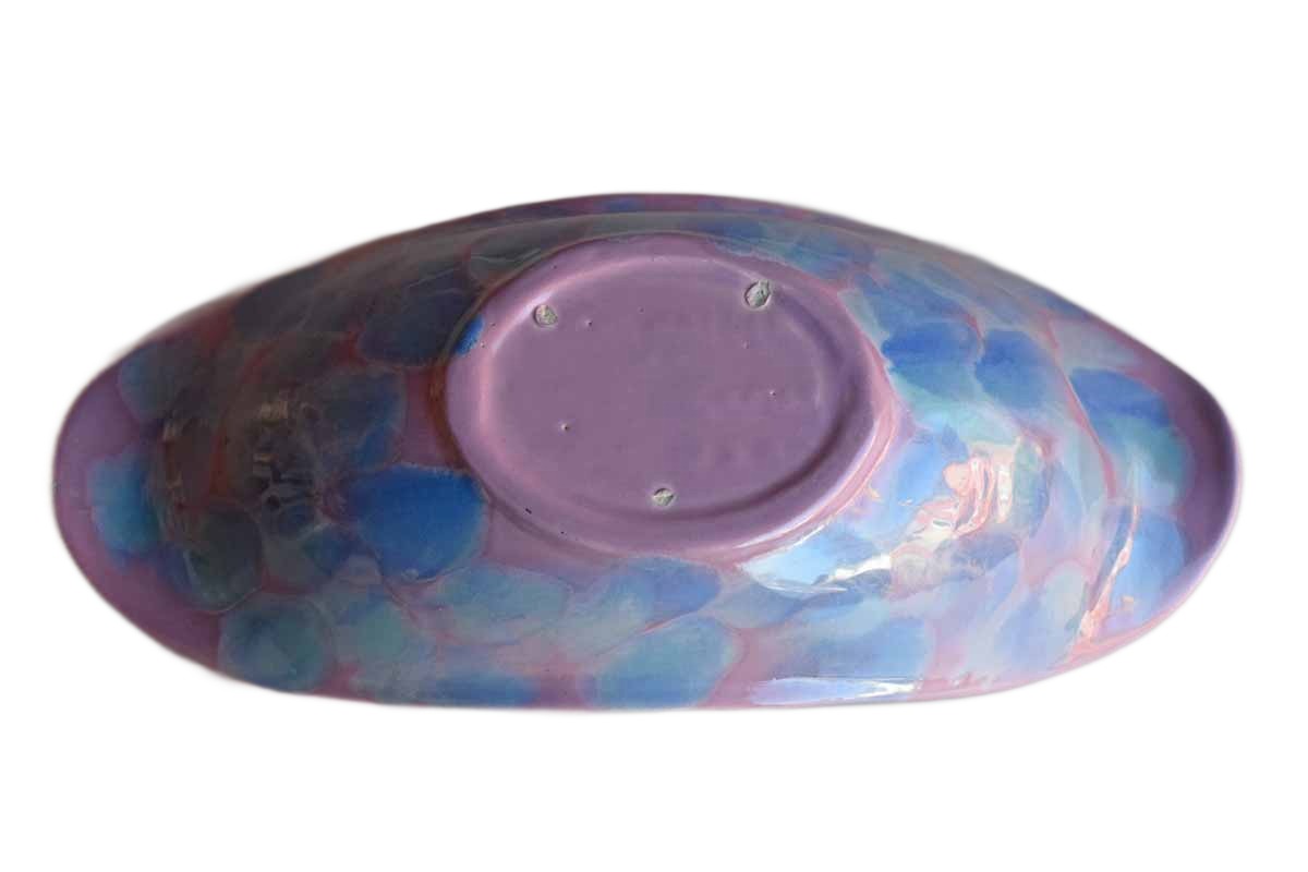 Ceramic Flared Bowl with Mauve Interior and Mottled Blue and Aqua Exterior