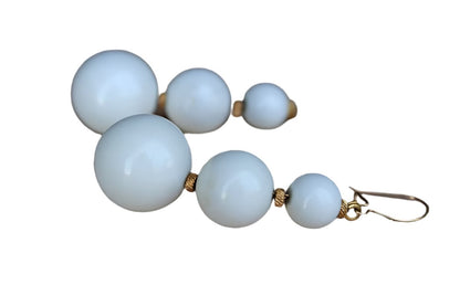 White Dangling Bead Pierced Earrings with Gold Tone Spacers