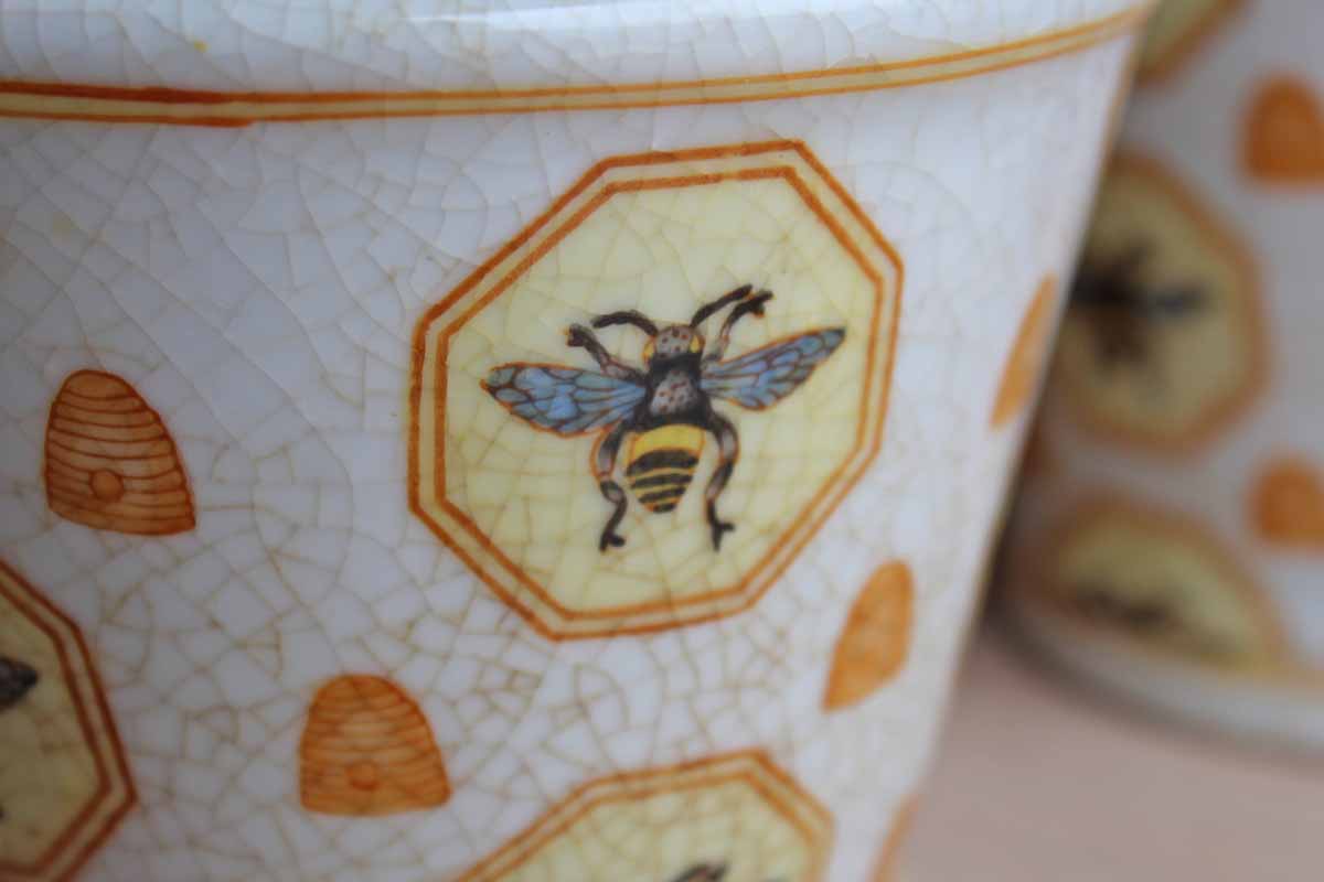 HomArt (China) Ceramic Planters Decorated with Honeybees and Beehives