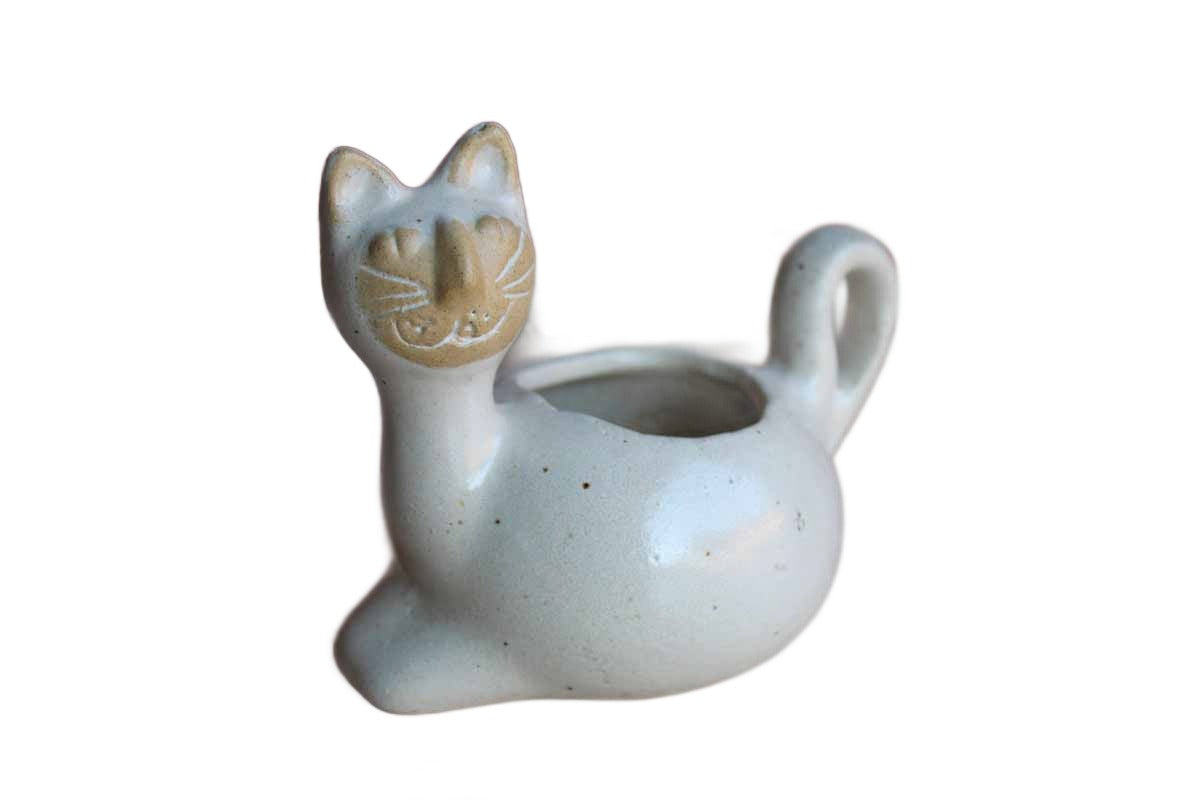 David Stewart Lion's Valley Pottery Stoneware Miniature Cat Planter