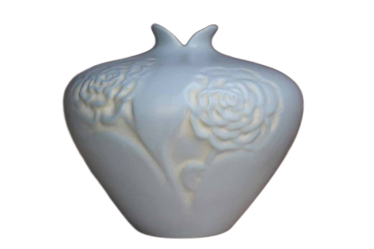 Haeger Potteries (Illinois, USA) Large Powder Blue Ceramic Vase with Embossed Flowers