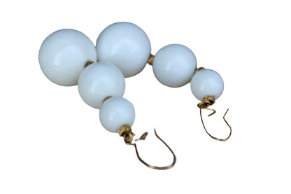 White Dangling Bead Pierced Earrings with Gold Tone Spacers