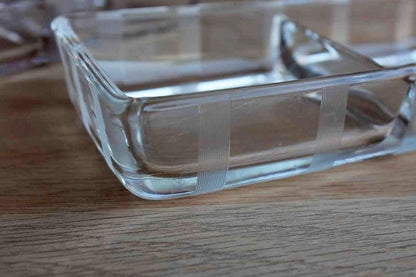Clear Glass Divided Snack Bowls with Vertical Etched Stripes Detailing, A Pair