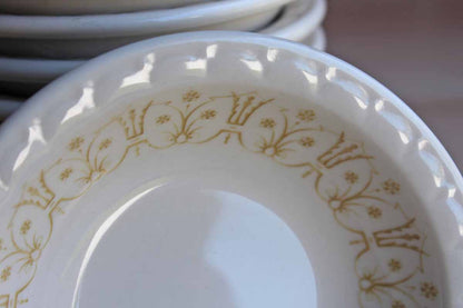 Syracuse China (Syracuse, New York) Small Side Bowls with Textured Rim and Gold Flowers, Set of 12
