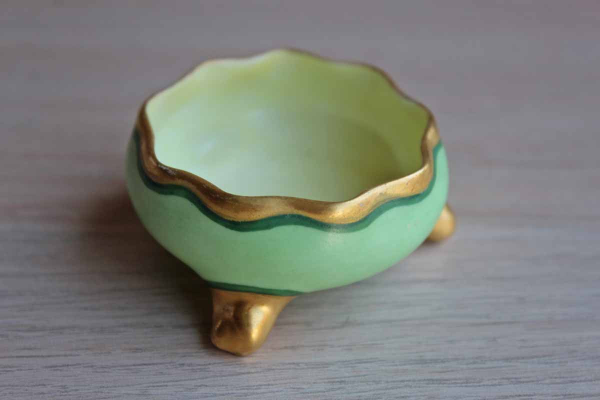 Small Green and Gold Footed Bowl