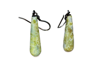 Polished Yellow and Green Stone Drop Pierced Earrings