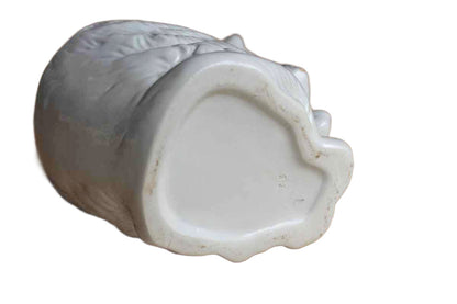 Glossy White Porcelain Planter of a Mother Cat Holding Kitten with Her Mouth
