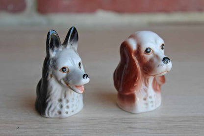 Porcelain German Shepherd and Spaniel Dog Head Thimbles, A Pair