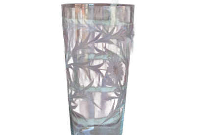 Clear Glass Footed Vase with Etched Flowers