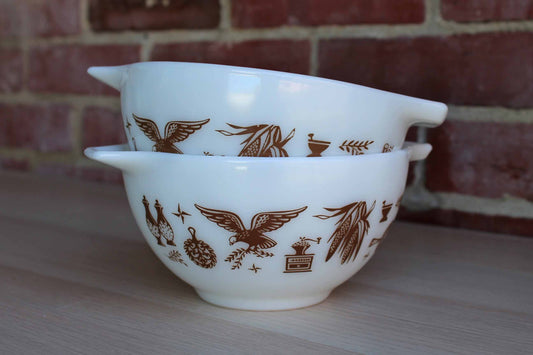 Corning Inc. (New York, USA) Pyrex Early American Brown Cinderella Bowls, A Pair