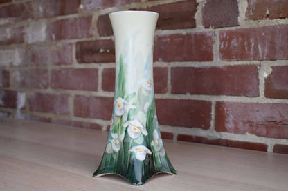Porcelain Vase Hand-Painted with White and Yellow Iris Flowers