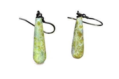 Polished Yellow and Green Stone Drop Pierced Earrings
