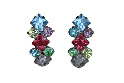 Modernist Colorful Rhinestone Non-Pierced Earrings
