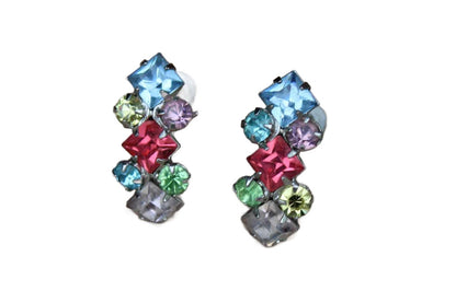 Modernist Colorful Rhinestone Non-Pierced Earrings
