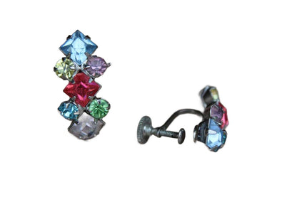 Modernist Colorful Rhinestone Non-Pierced Earrings