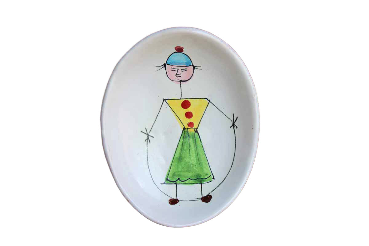 Ceramic Trinket Dish Featuring an Abstract Man Jumping Rope, Made in Italy