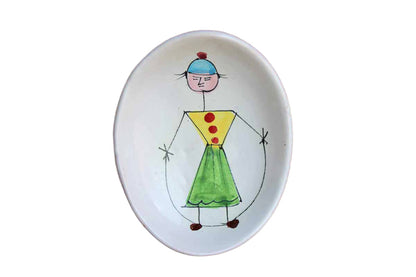 Ceramic Trinket Dish Featuring an Abstract Man Jumping Rope, Made in Italy