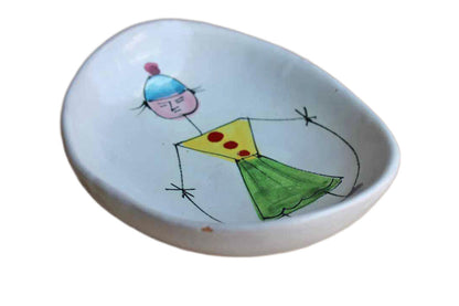 Ceramic Trinket Dish Featuring an Abstract Man Jumping Rope, Made in Italy