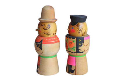 Hand-Painted Colorful Wood Figurines of Musicians, A Pair