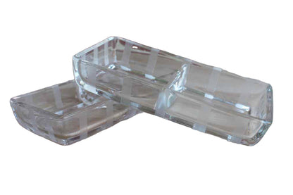 Clear Glass Divided Snack Bowls with Vertical Etched Stripes Detailing, A Pair