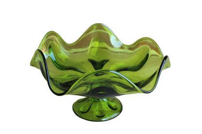 Viking Art Glass (West Virginia, USA) Epic 6-Petal Green Footed Bowl