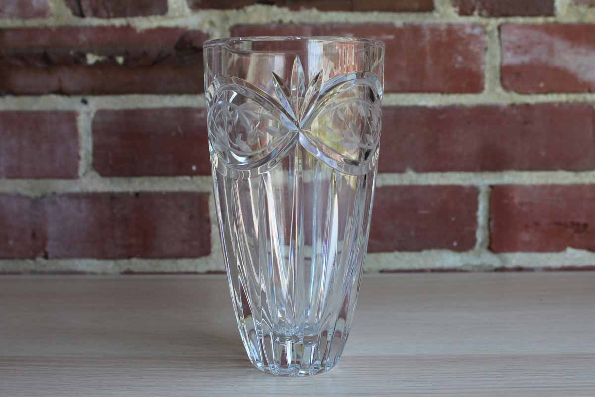Heavy Crystal Vase with Incised and Etched Flower Detailing