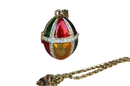 Gold Tone Colorfully Enameled Egg Locket on a Gold Chain