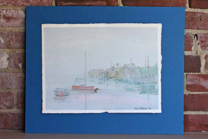 1995 Original Watercolor of a Fishing Village Signed by Lili B. Lefeure