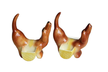 A.L. Hirsch Pottery Ceramic Dachshund Matching Dresser Caddies, A Pair