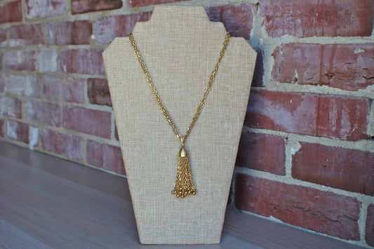 Trifari (USA) Gold Tone Double Chain Necklace with Dangling Gold Tassel