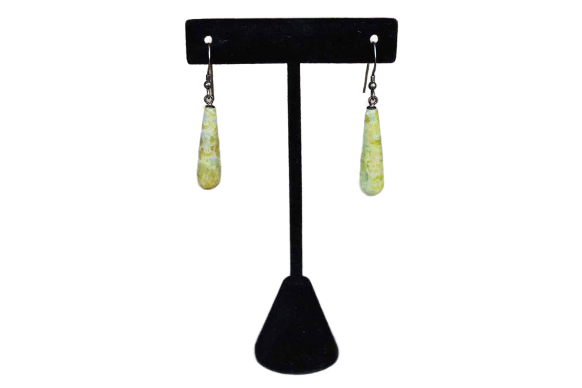 Polished Yellow and Green Stone Drop Pierced Earrings