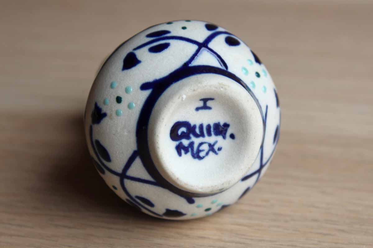 Hand-Painted Ceramic Mexican Bud Vase with Flower Detailing