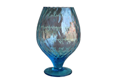 Empoli (Italy) Hand Blown Sky Blue Optic Glass Brandy Fishbowl Vase