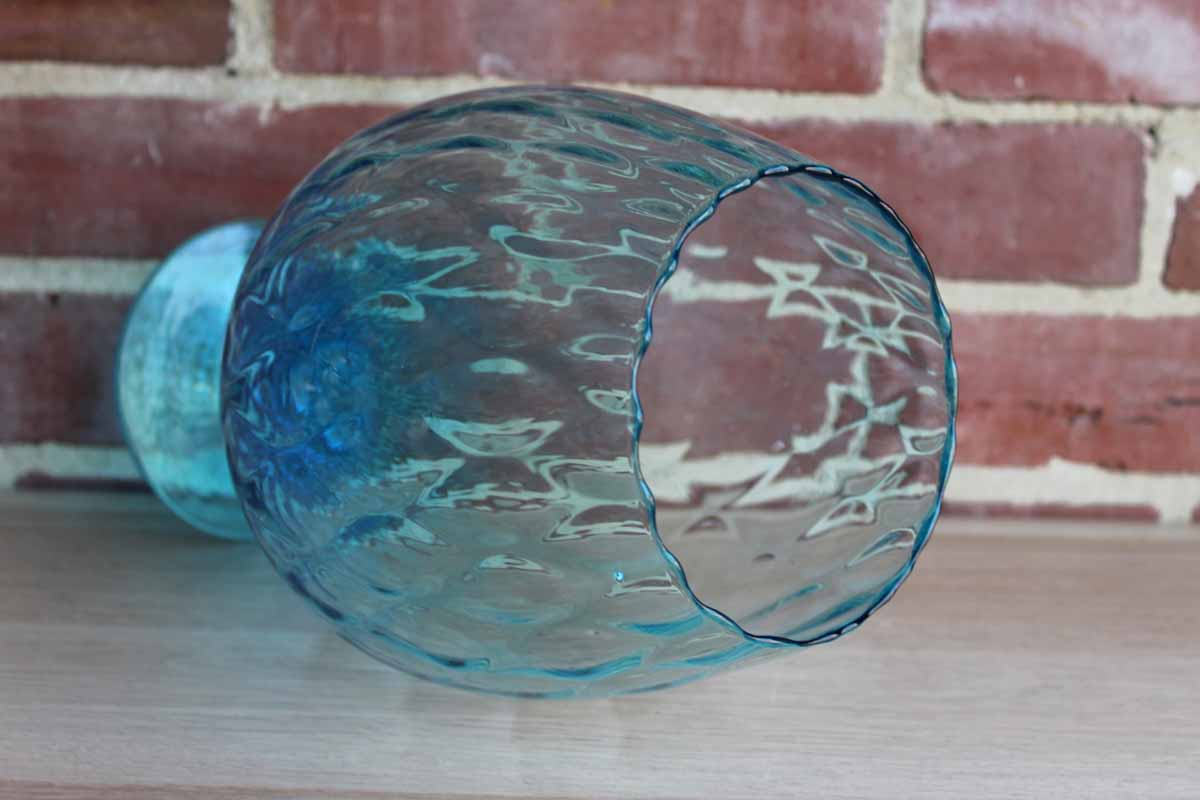 Empoli (Italy) Hand Blown Sky Blue Optic Glass Brandy Fishbowl Vase