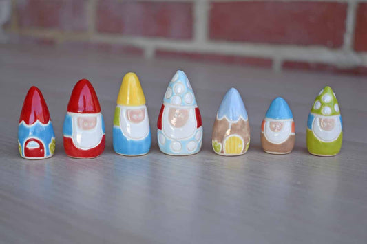 Little Ceramic Gnome Family and Gnome Houses