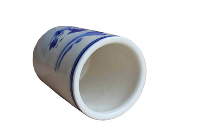 Ceramic Cylindrical Container with Simple Blue and White Landscape Scene