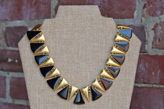 Anne Klein (New York, USA) Black and Gold Triangle-Shaped Collar Necklace