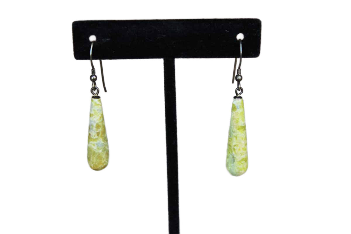 Polished Yellow and Green Stone Drop Pierced Earrings
