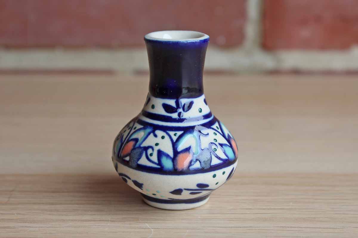 Hand-Painted Ceramic Mexican Bud Vase with Flower Detailing